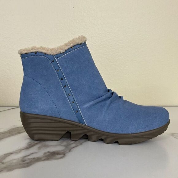 Skechers Women's Size 11 Blue Jumper Sweet Stud Suede Leather Faux Fur Booties - Picture 3 of 15